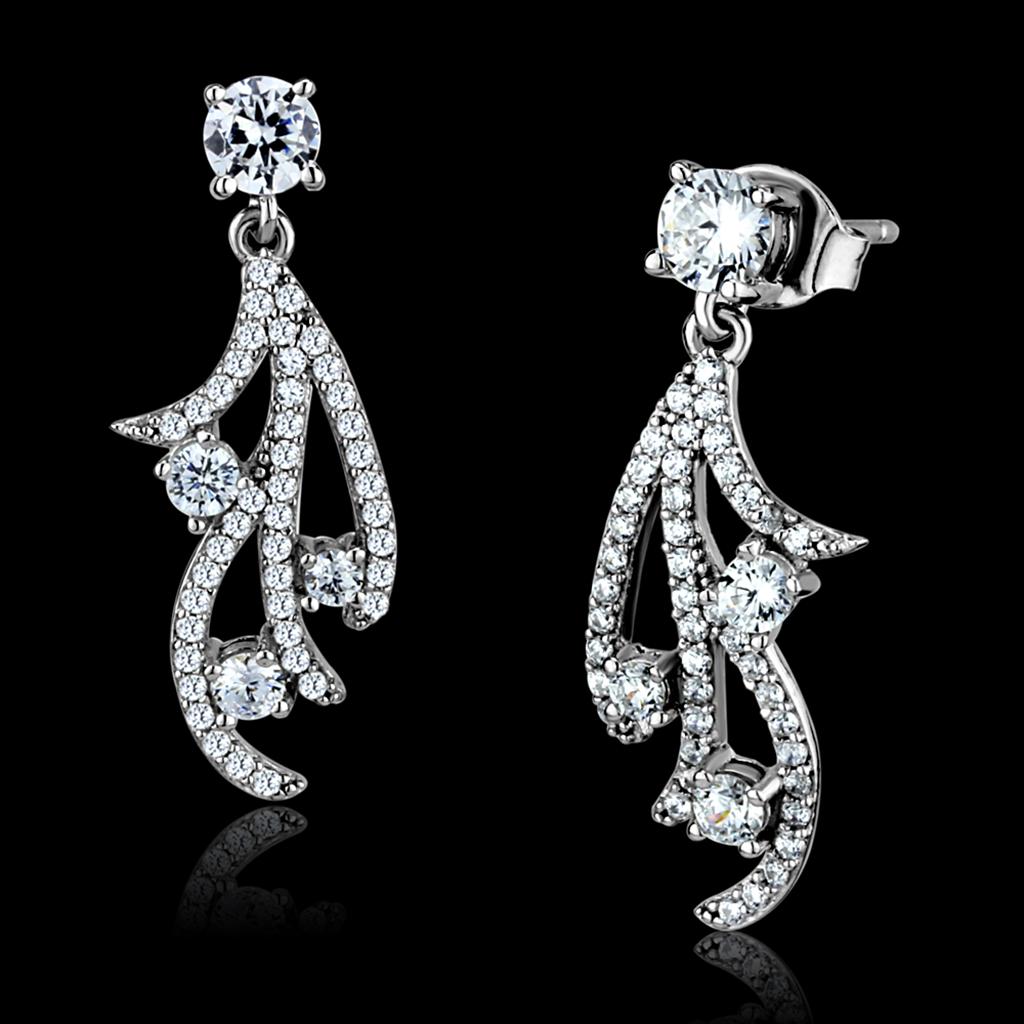 TS495 - Rhodium 925 Sterling Silver Earrings with AAA Grade CZ  in Clear-0