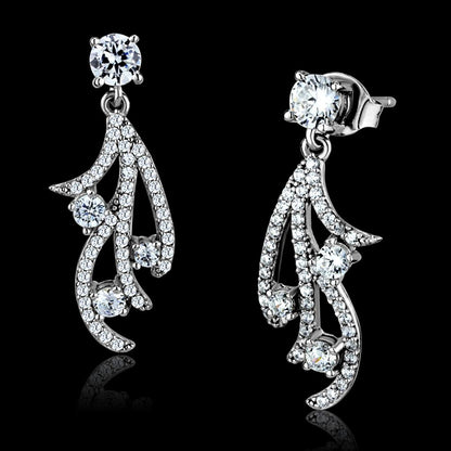 TS495 - Rhodium 925 Sterling Silver Earrings with AAA Grade CZ  in Clear-0