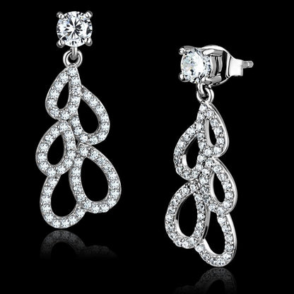 TS496 - Rhodium 925 Sterling Silver Earrings with AAA Grade CZ  in Clear-0