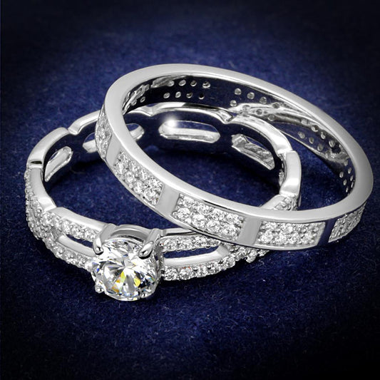 TS499 - Rhodium 925 Sterling Silver Ring with AAA Grade CZ  in Clear-0