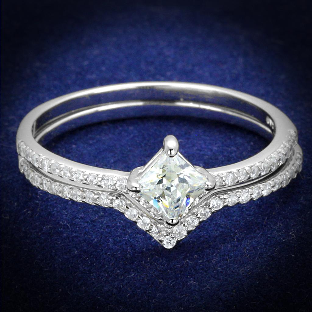 TS504 - Rhodium 925 Sterling Silver Ring with AAA Grade CZ  in Clear-0