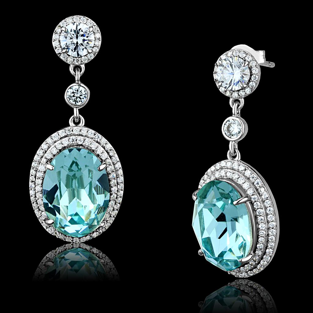 TS508 - Rhodium 925 Sterling Silver Earrings with Top Grade Crystal  in Sea Blue-0