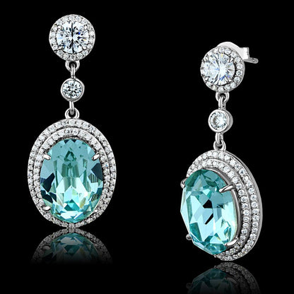 TS508 - Rhodium 925 Sterling Silver Earrings with Top Grade Crystal  in Sea Blue-0