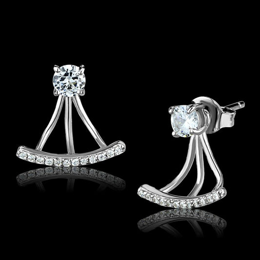 TS512 - Rhodium 925 Sterling Silver Earrings with AAA Grade CZ  in Clear-0