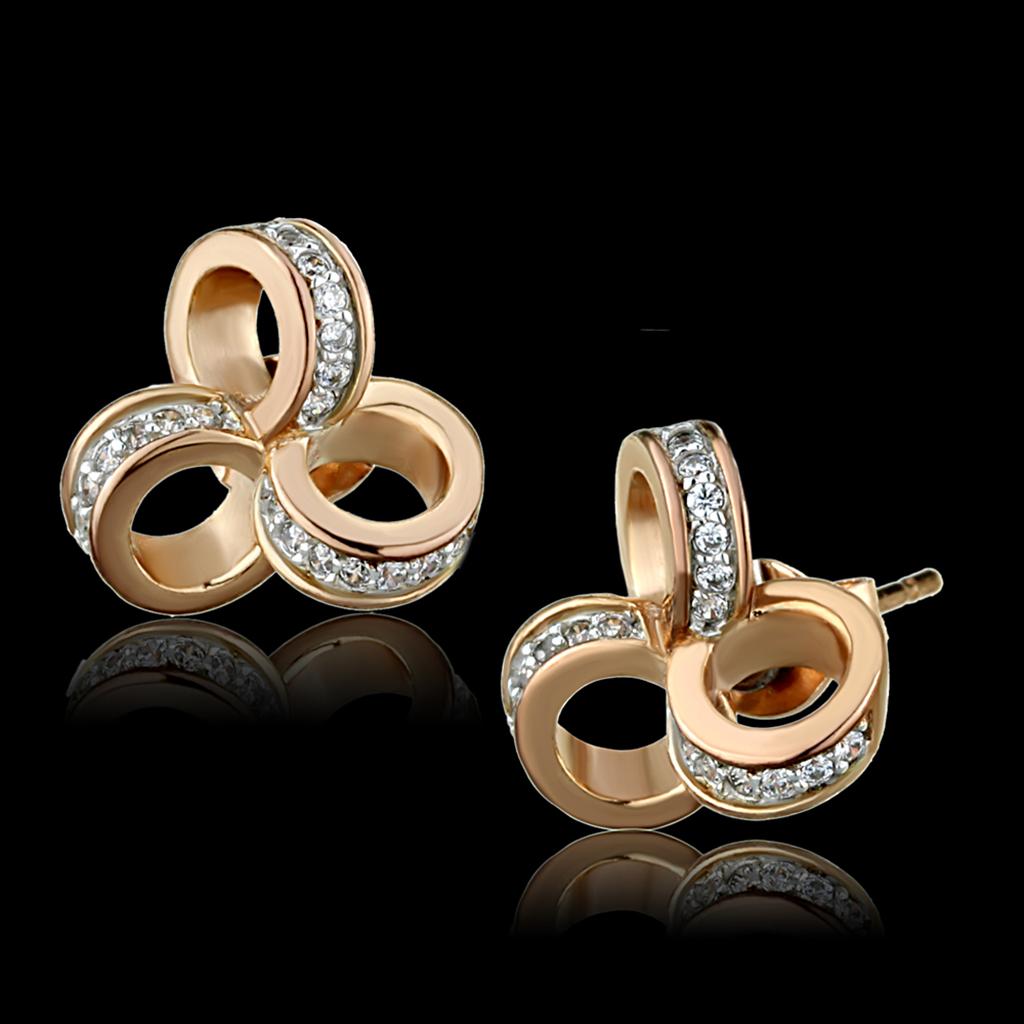 TS513 - Rose Gold + Rhodium 925 Sterling Silver Earrings with AAA Grade CZ  in Clear-0