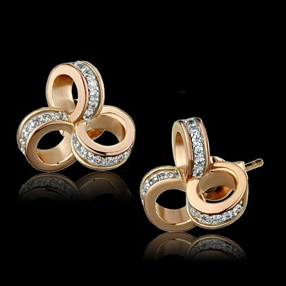 TS513 - Rose Gold + Rhodium 925 Sterling Silver Earrings with AAA Grade CZ  in Clear-0