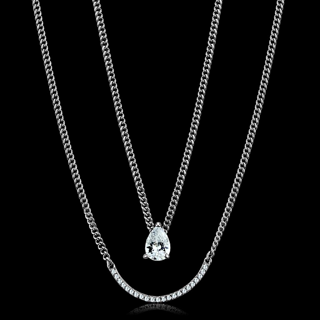 TS514 - Rhodium 925 Sterling Silver Necklace with AAA Grade CZ  in Clear-0