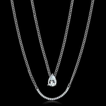 TS514 - Rhodium 925 Sterling Silver Necklace with AAA Grade CZ  in Clear-0
