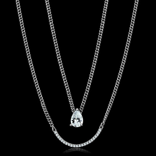 TS514 - Rhodium 925 Sterling Silver Necklace with AAA Grade CZ  in Clear-0