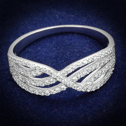 TS516 - Rhodium 925 Sterling Silver Ring with AAA Grade CZ  in Clear-0