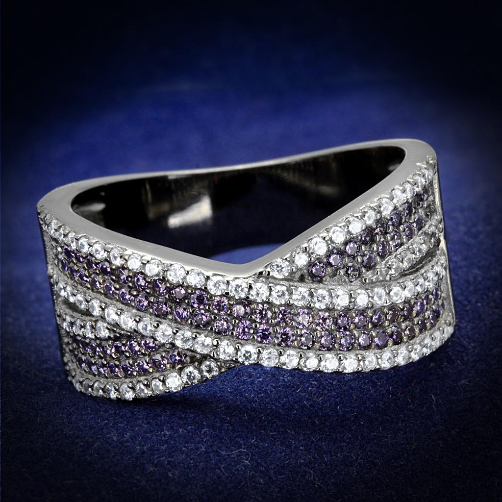 TS522 - Ruthenium 925 Sterling Silver Ring with AAA Grade CZ  in Amethyst-0