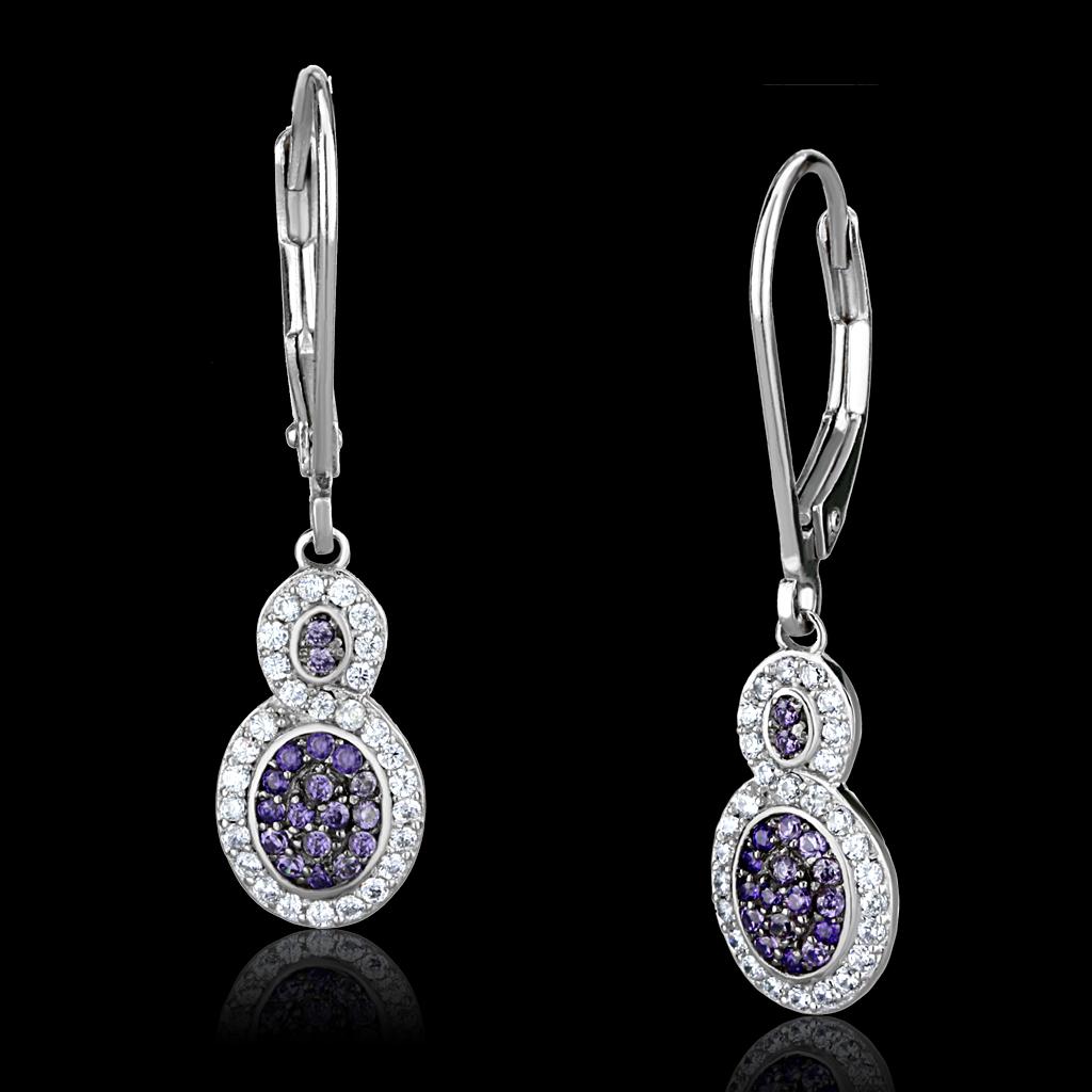 TS532 - Rhodium + Ruthenium 925 Sterling Silver Earrings with AAA Grade CZ  in Amethyst-0