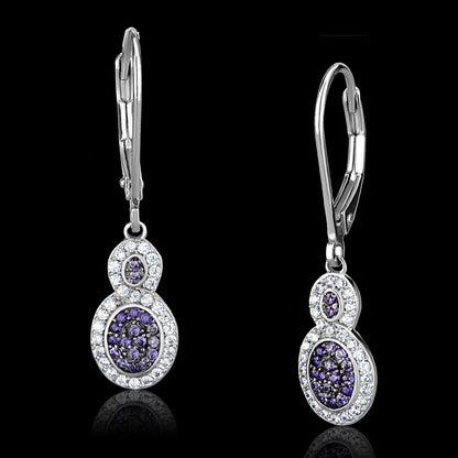 TS532 - Rhodium + Ruthenium 925 Sterling Silver Earrings with AAA Grade CZ  in Amethyst-0