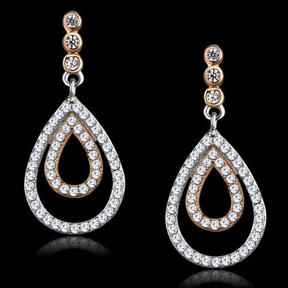 TS548 - Rose Gold + Rhodium 925 Sterling Silver Earrings with AAA Grade CZ  in Clear-0