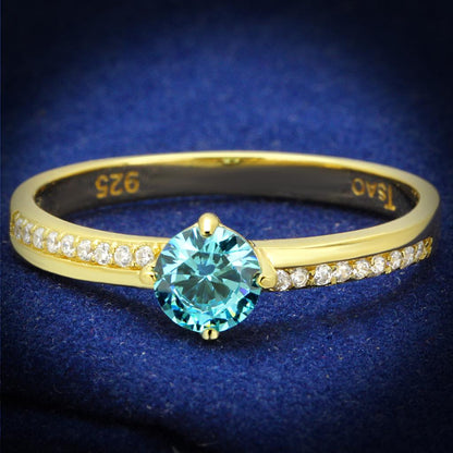 TS561 - Gold 925 Sterling Silver Ring with AAA Grade CZ  in Sea Blue-0