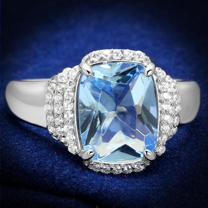 TS562 - Rhodium 925 Sterling Silver Ring with Synthetic Synthetic Glass in Light Sapphire-0