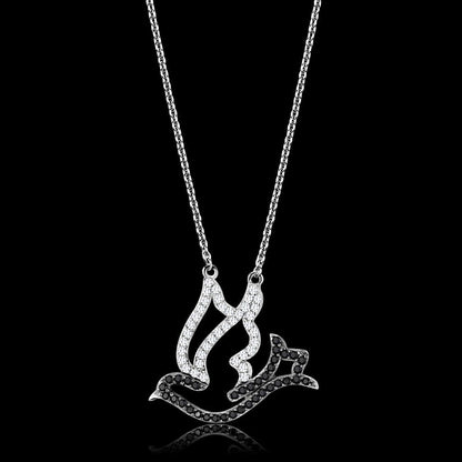 TS563 - Rhodium + Ruthenium 925 Sterling Silver Chain Pendant with AAA Grade CZ  in Clear-0