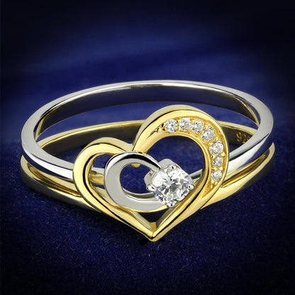 TS565 - Gold+Rhodium 925 Sterling Silver Ring with AAA Grade CZ  in Clear-0