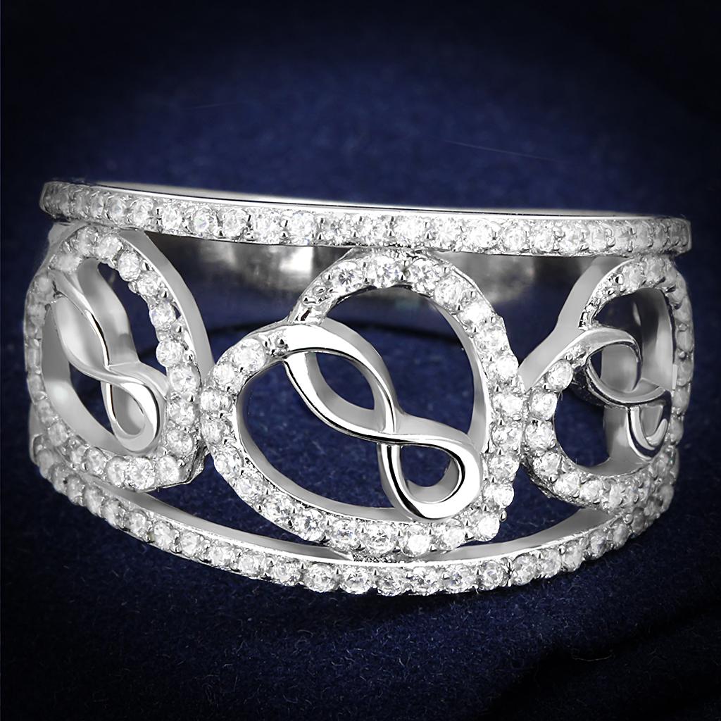 TS573 - Rhodium 925 Sterling Silver Ring with AAA Grade CZ  in Clear-0