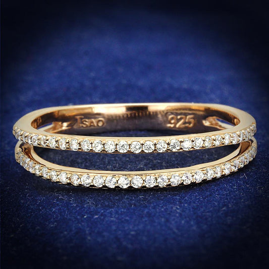 TS588 - Rose Gold 925 Sterling Silver Ring with AAA Grade CZ  in Clear-0