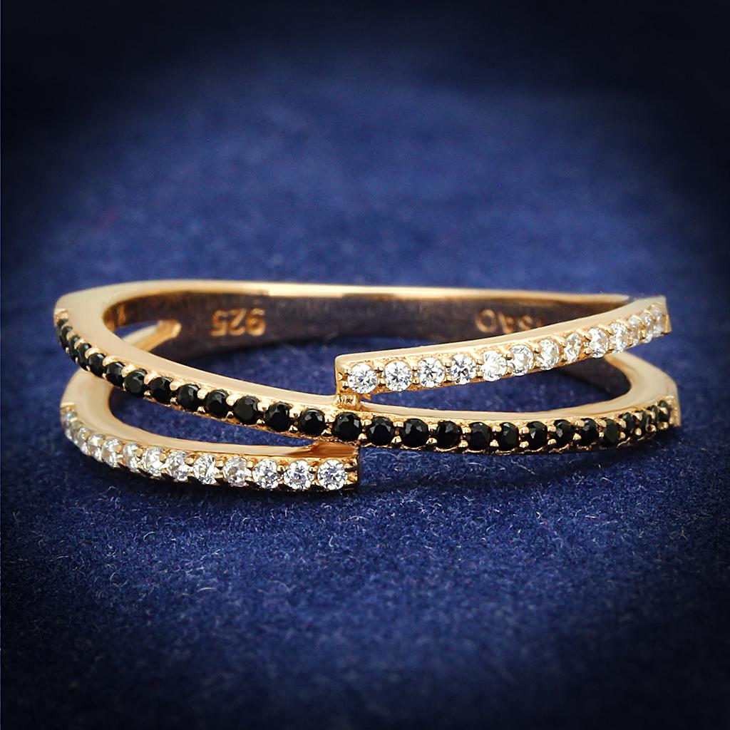 TS590 - Rose Gold 925 Sterling Silver Ring with Synthetic Spinel in Jet-0