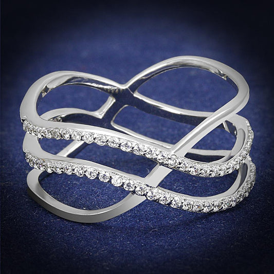 TS602 - Rhodium 925 Sterling Silver Ring with AAA Grade CZ  in Clear-0