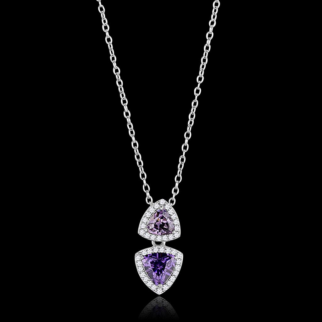 TS607 - Rhodium 925 Sterling Silver Chain Pendant with AAA Grade CZ  in Amethyst-0