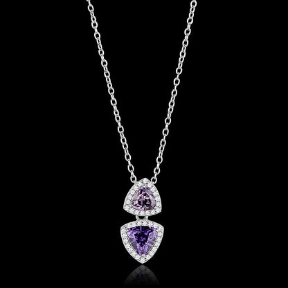 TS607 - Rhodium 925 Sterling Silver Chain Pendant with AAA Grade CZ  in Amethyst-0