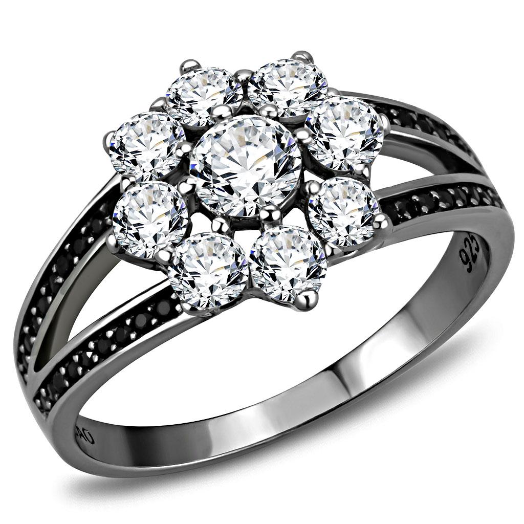 TS611 - Ruthenium 925 Sterling Silver Ring with AAA Grade CZ  in Clear-0