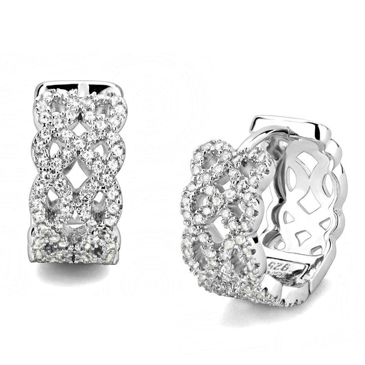 TS616 - Rhodium 925 Sterling Silver Earrings with AAA Grade CZ  in Clear-0