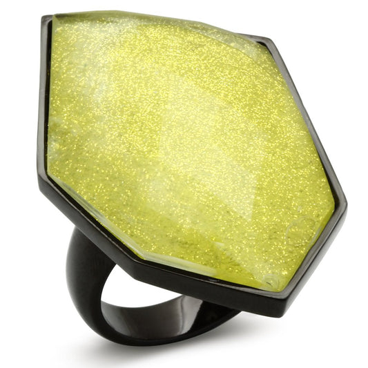 VL001 - IP Black(Ion Plating) Brass Ring with Synthetic Synthetic Stone in Apple Green color-0