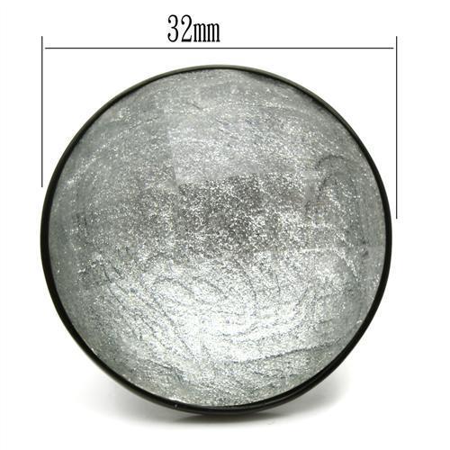 VL003 - IP Black(Ion Plating) Brass Ring with Synthetic Synthetic Stone in Light Gray-1