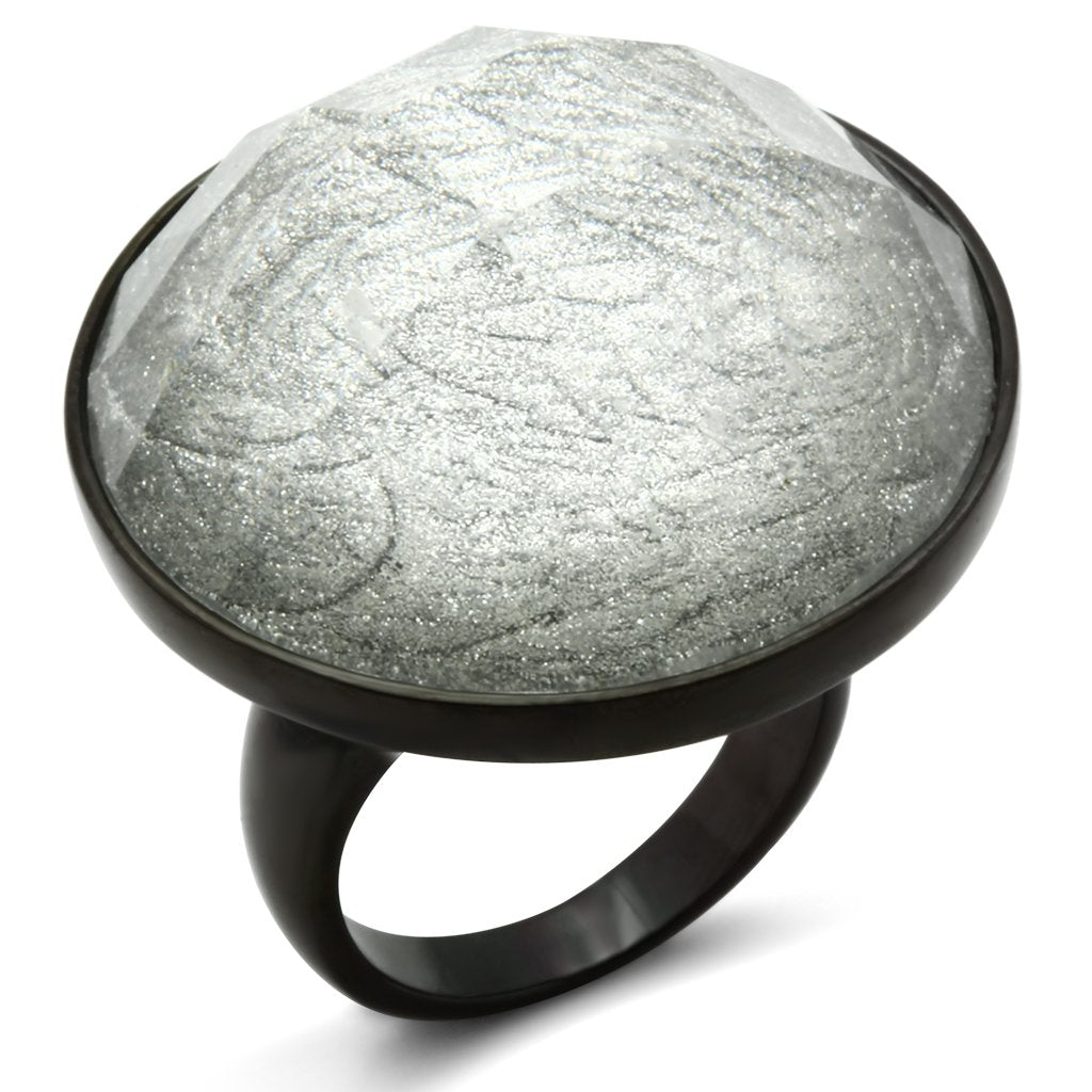 VL003 - IP Black(Ion Plating) Brass Ring with Synthetic Synthetic Stone in Light Gray-0