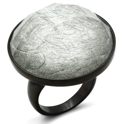 VL003 - IP Black(Ion Plating) Brass Ring with Synthetic Synthetic Stone in Light Gray-0