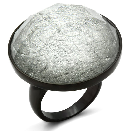 VL003 - IP Black(Ion Plating) Brass Ring with Synthetic Synthetic Stone in Light Gray-0
