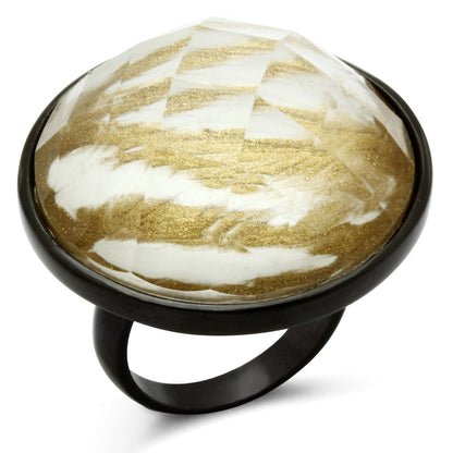 VL004 - IP Black(Ion Plating) Brass Ring with Synthetic Synthetic Stone in Brown-0