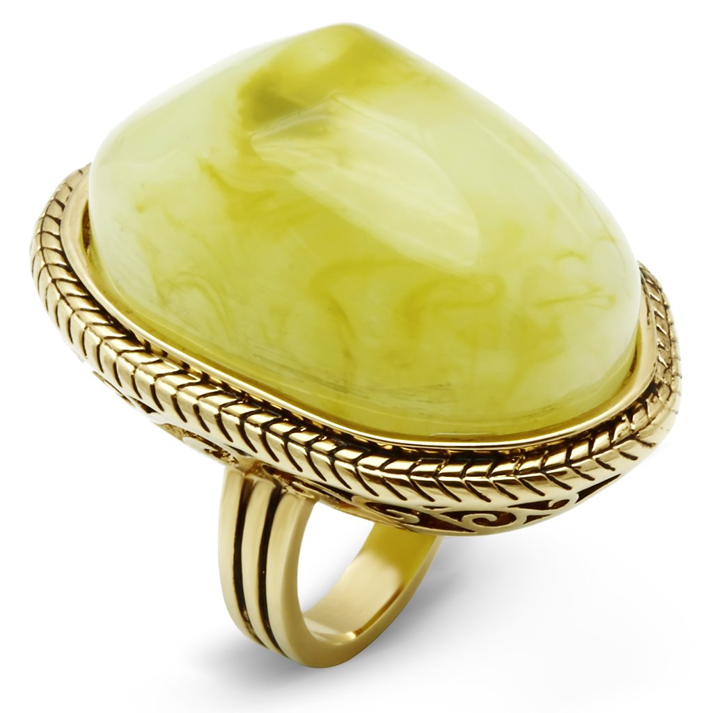 VL005 - IP Gold(Ion Plating) Brass Ring with Synthetic Synthetic Stone in Apple Green color-0