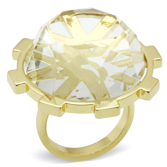 VL006 - Gold Brass Ring with Synthetic Synthetic Glass in Clear-0