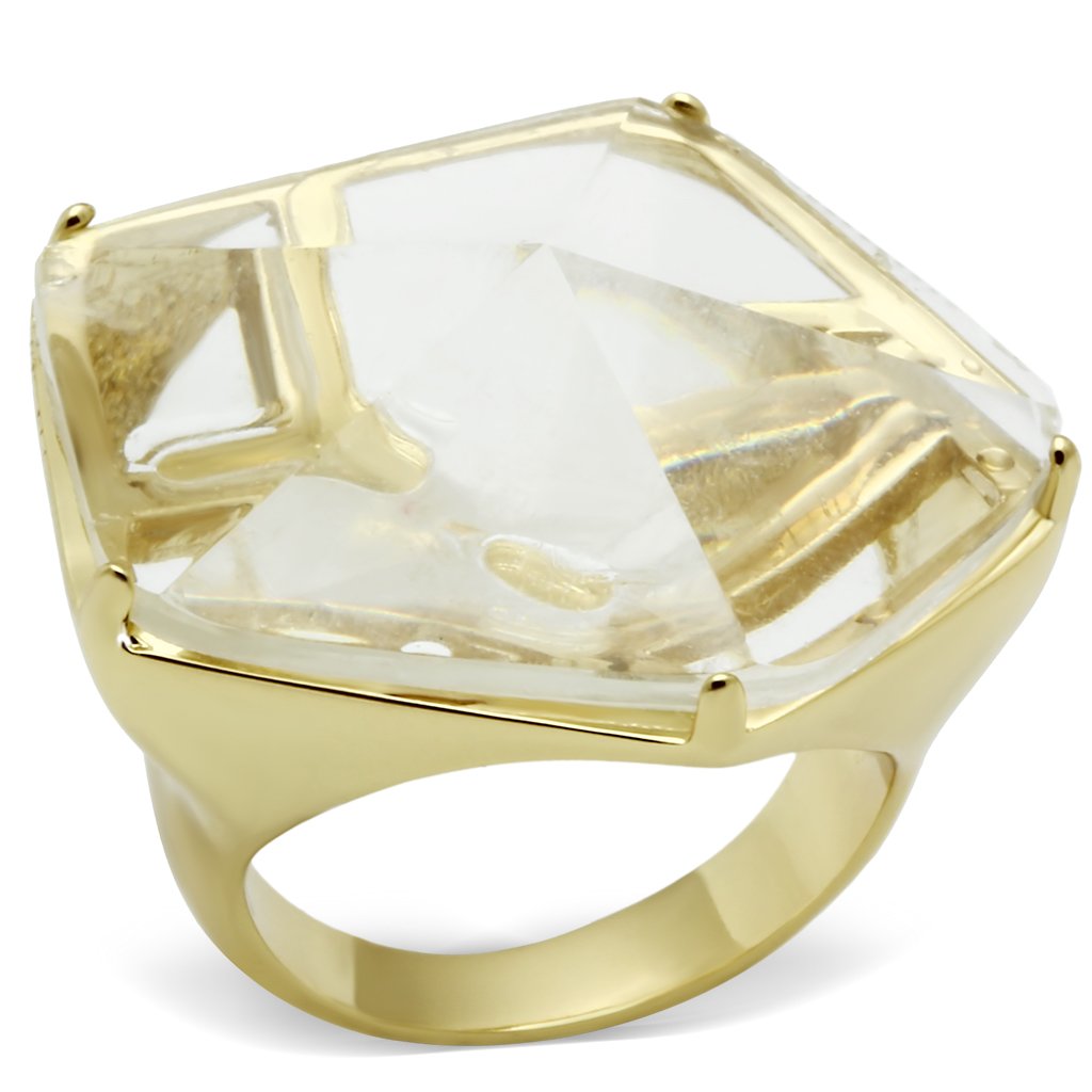 VL007 - Gold Brass Ring with Synthetic Synthetic Stone in Clear-0
