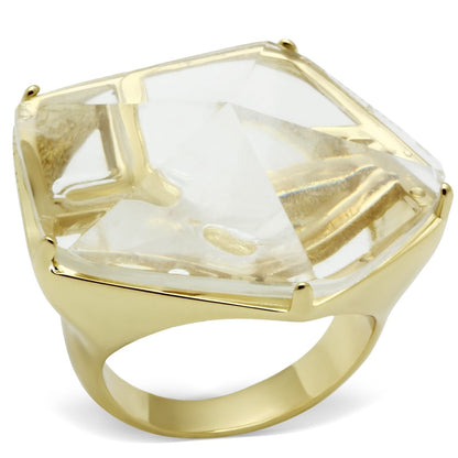 VL007 - Gold Brass Ring with Synthetic Synthetic Stone in Clear-0
