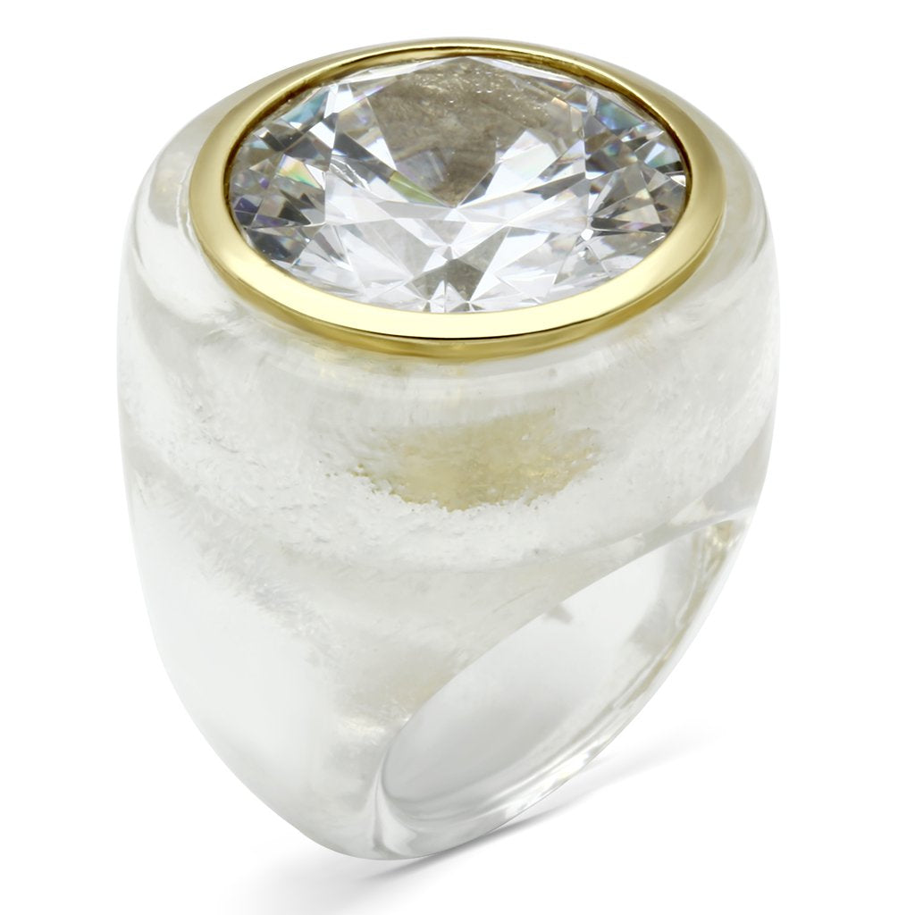 VL018 - Gold Brass Ring with AAA Grade CZ  in Clear-0