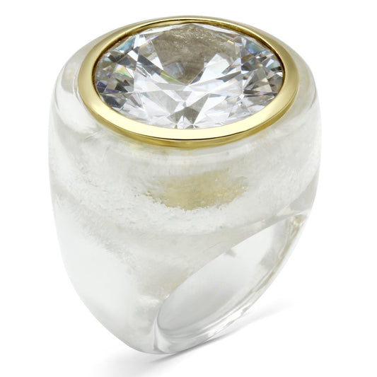 VL018 - Gold Brass Ring with AAA Grade CZ  in Clear-0