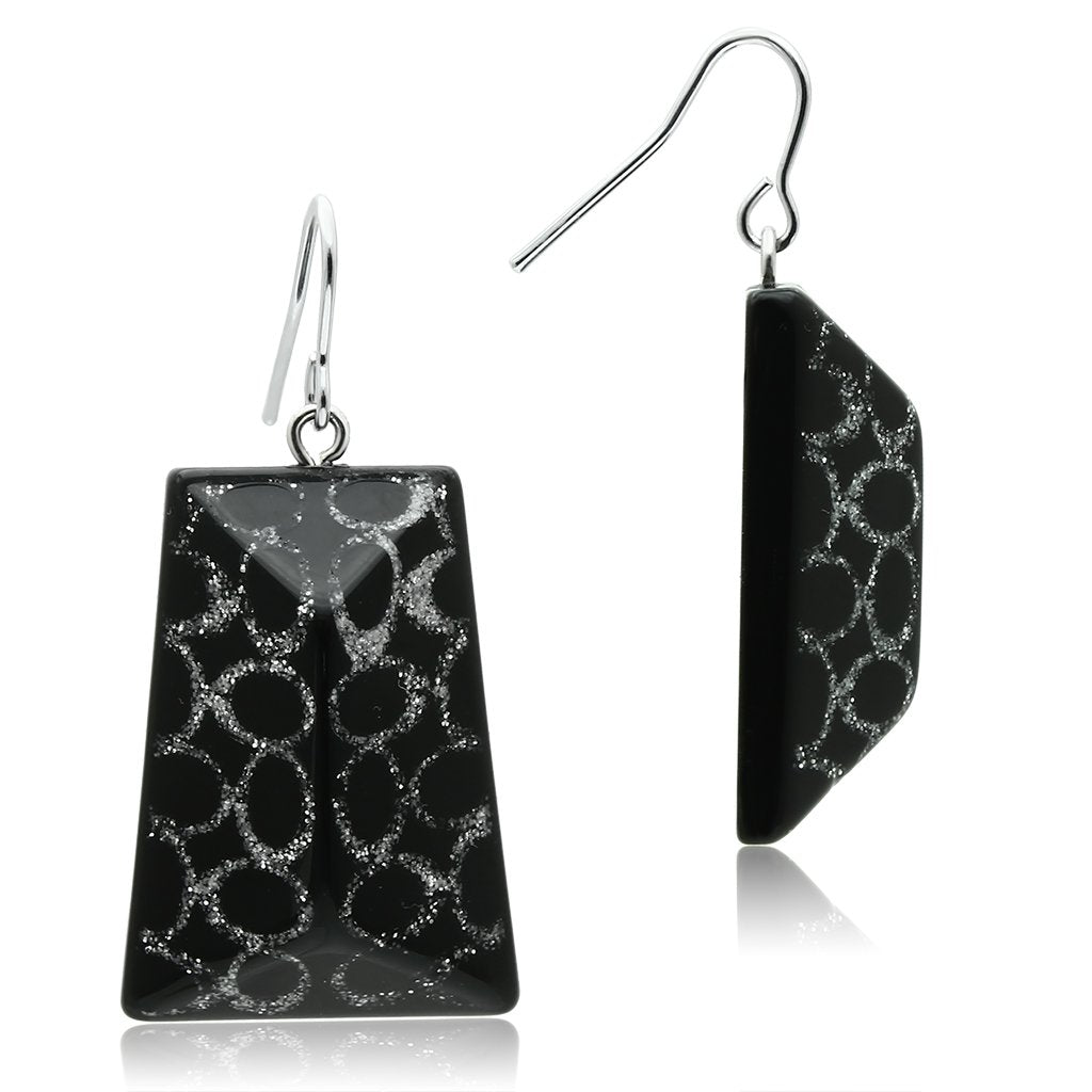 VL020 - IP rhodium (PVD) Brass Earrings with Synthetic Synthetic Stone in Jet-0