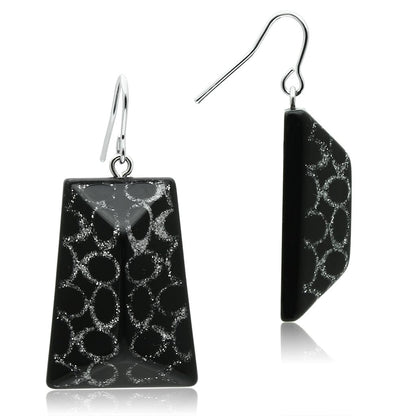 VL020 - IP rhodium (PVD) Brass Earrings with Synthetic Synthetic Stone in Jet-0