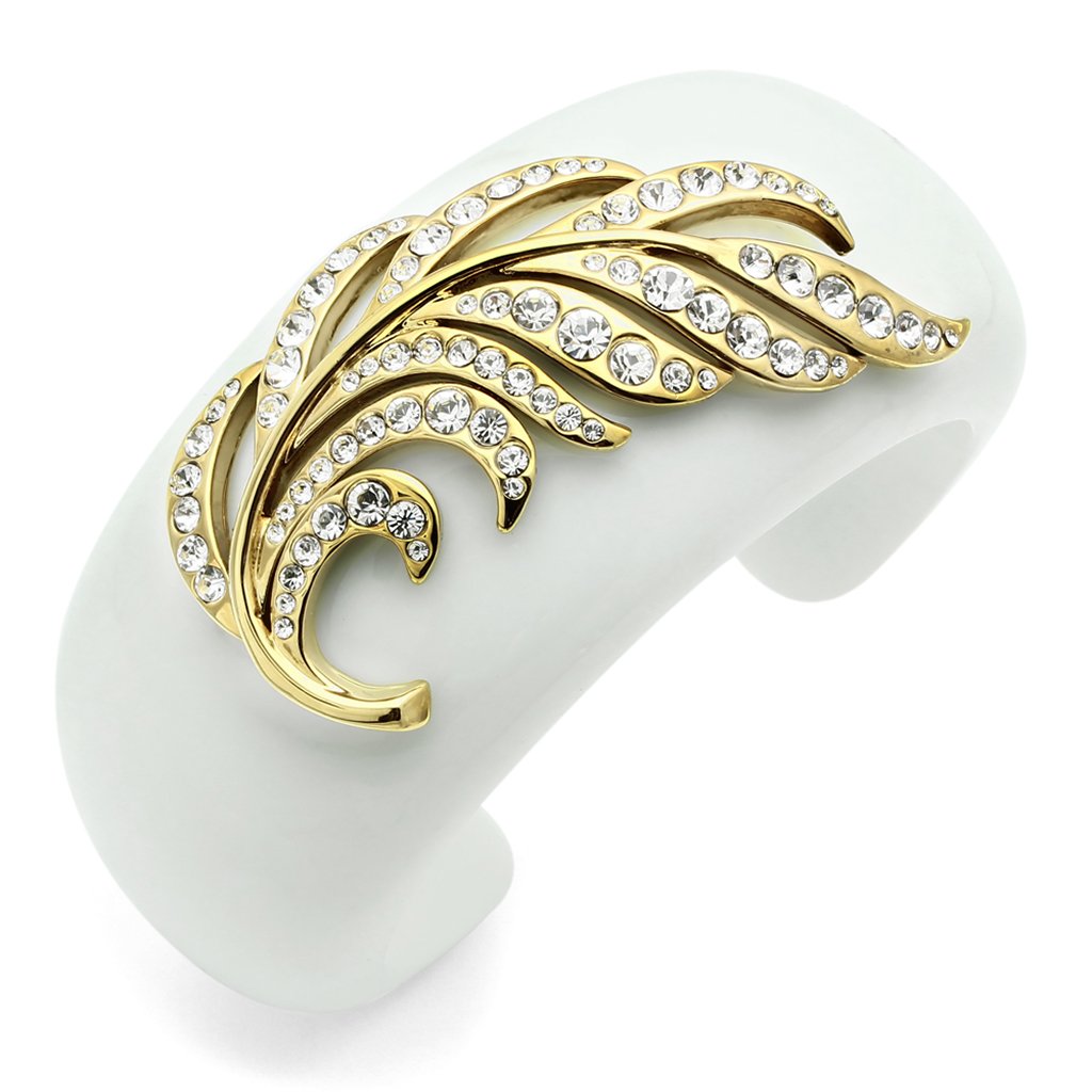 VL028 - IP Gold(Ion Plating) Brass Bangle with Synthetic Synthetic Stone in White-0