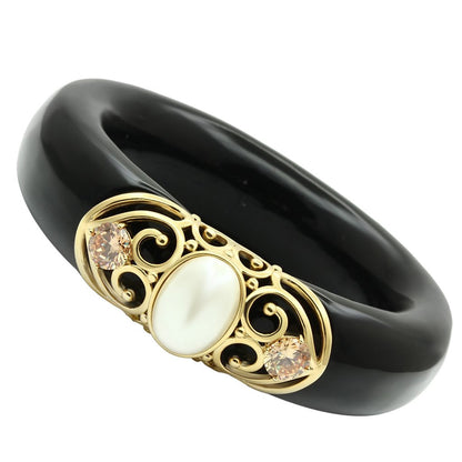 VL032 - IP Gold(Ion Plating) Brass Bangle with Synthetic Pearl in White-0