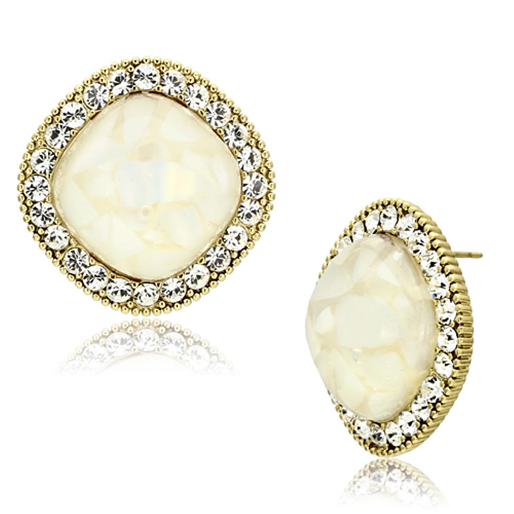 VL067 - IP Gold(Ion Plating) Brass Earrings with Precious Stone Conch in White-0