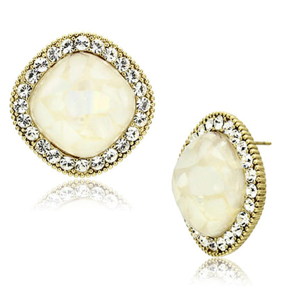 VL067 - IP Gold(Ion Plating) Brass Earrings with Precious Stone Conch in White-0