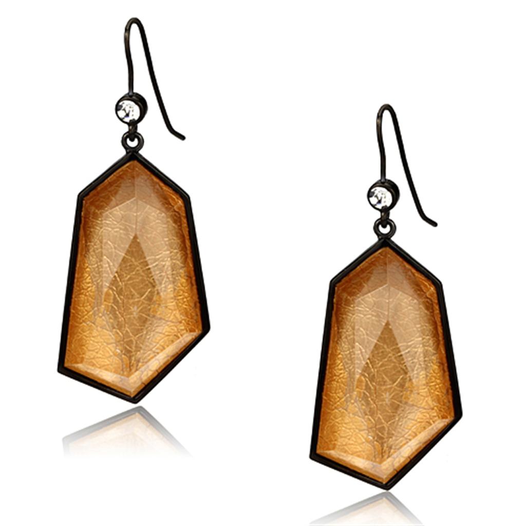 VL070 - IP Black(Ion Plating) Brass Earrings with Synthetic Synthetic Stone in Orange-0