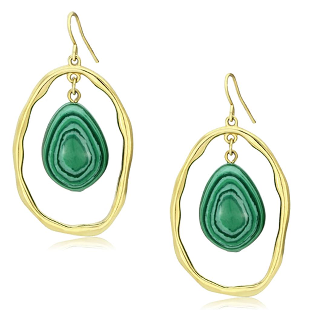 VL072 - IP Gold(Ion Plating) Brass Earrings with Synthetic MALACHITE in Turquoise-0